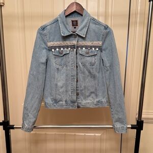 Boom Boom Jeans Light Blue Denim Jacket with Aztec Embellishments-Sz M